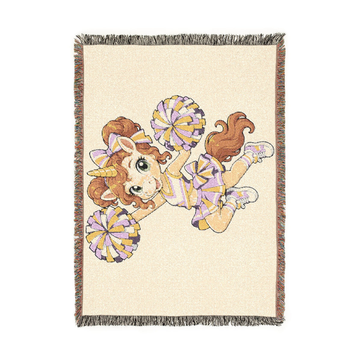 Cheerleader Unicorn Woven Blanket, Purple Gold Cheer, Personalized Cheer Team Blanket, Cheerleading Senior Gift, Game Day Throw