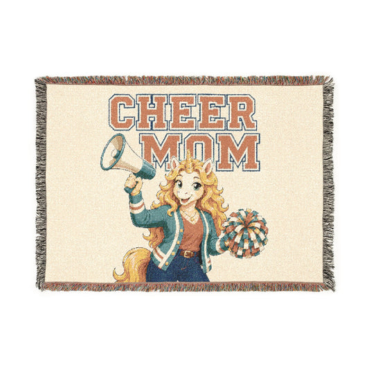 Cheer Mom Unicorn Woven Blanket, Personalized Sports Mom Gift, Cheerleading Mom Blanket, Team Spirit Unicorn Throw, Cheer Season Gift