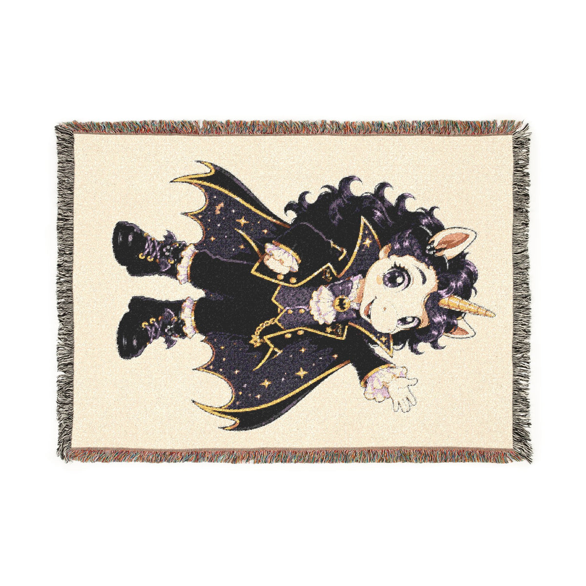 Halloween Unicorn Blanket, Magician Vampire Costume  Woven Throw, Whimsical Halloween Gift