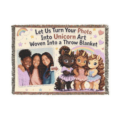 CUSTOM We Turn Your Photo Into a Unicorn Character Woven Into an Heirloom 100% Cotton Throw Blanket Keepsake