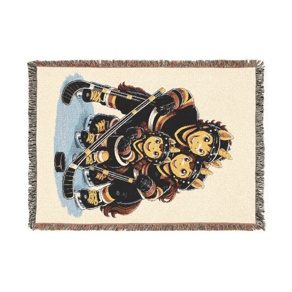 Unicorn Hockey Family Woven Blanket, Mom Dad and Daughter Hockey Gift, Black Red Gold Sports Throw, Family Team Keepsake