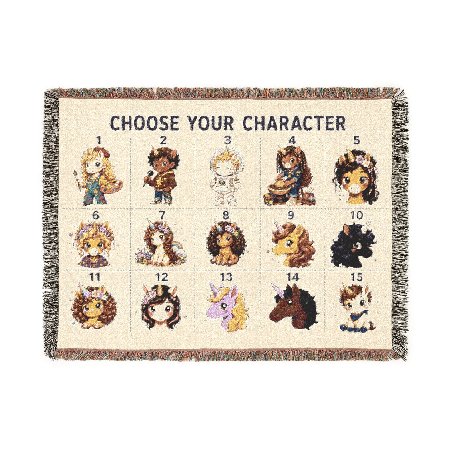 Personalize Your Own Unicorn 4 everyone Heirloom-Quality 100% Cotton Woven Throw Featuring our Original Characters Personalized Keepsake