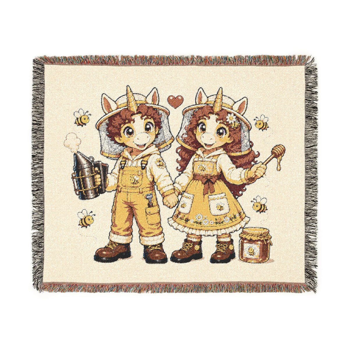 Unicorn Beekeepers Woven Cotton Throw Blanket: Sweet As Honey Together wedding gift Tapestry