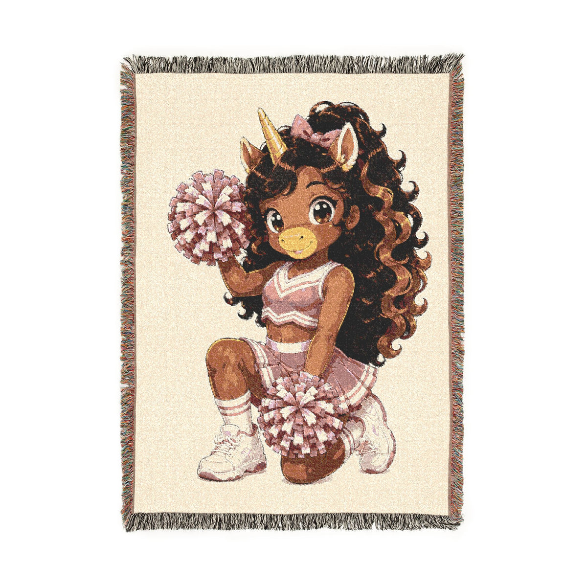 Cheerleader Unicorn Woven Blanket, Pink Cheer Gift for Girls, Personalized Cheerleading Blanket, Cheer Team Gift, Senior Night Sports Throw