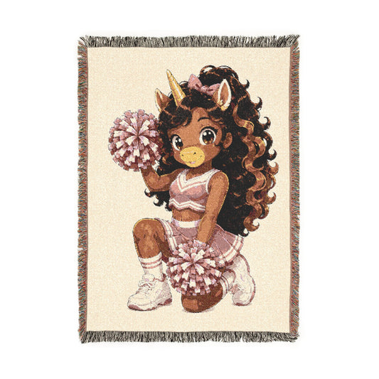Cheerleader Unicorn Woven Blanket, Pink Cheer Gift for Girls, Personalized Cheerleading Blanket, Cheer Team Gift, Senior Night Sports Throw