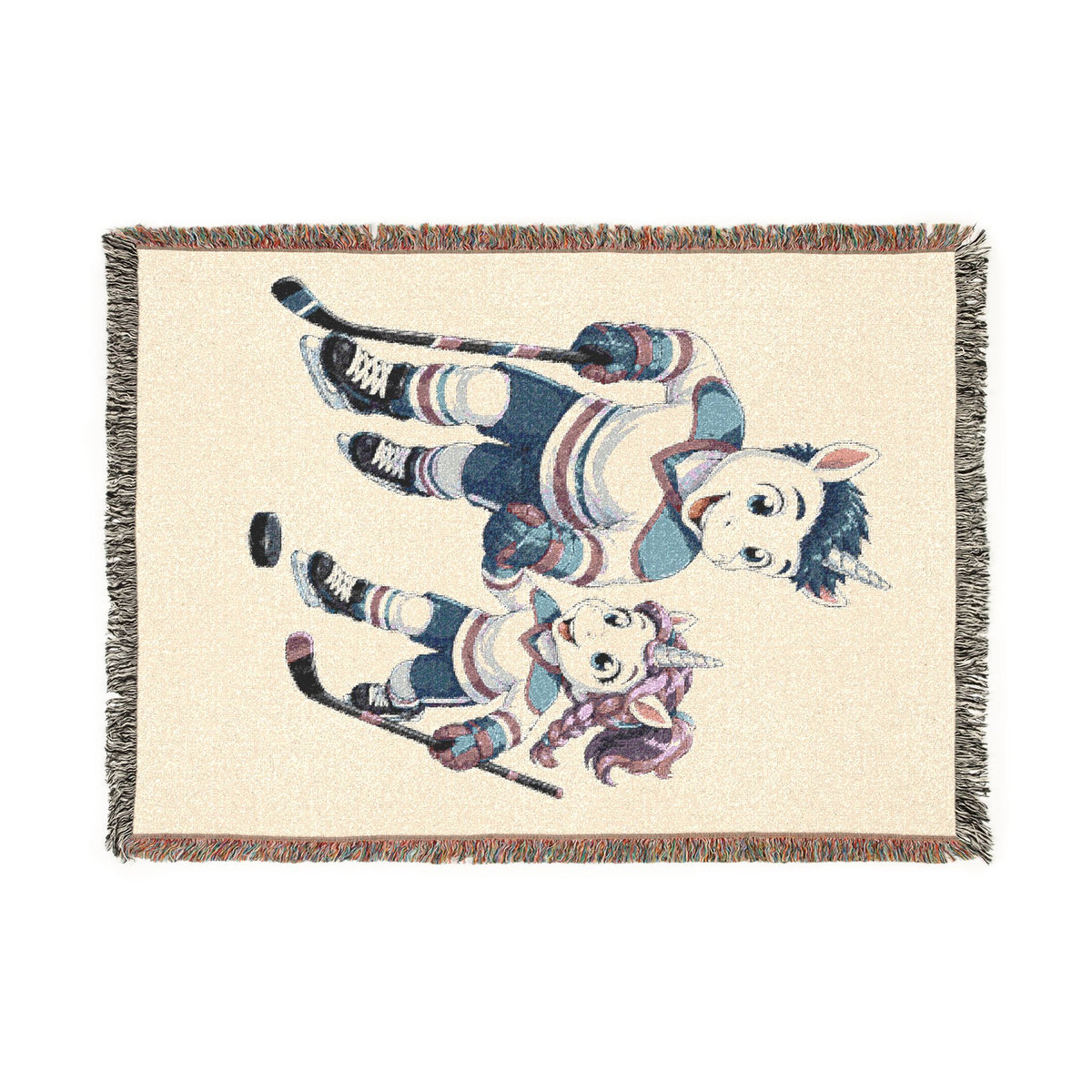 Hockey Dad and Daughter Unicorn Woven Blanket, Personalized Hockey Family Gift, Father Daughter Hockey Blanket, Sports Throw