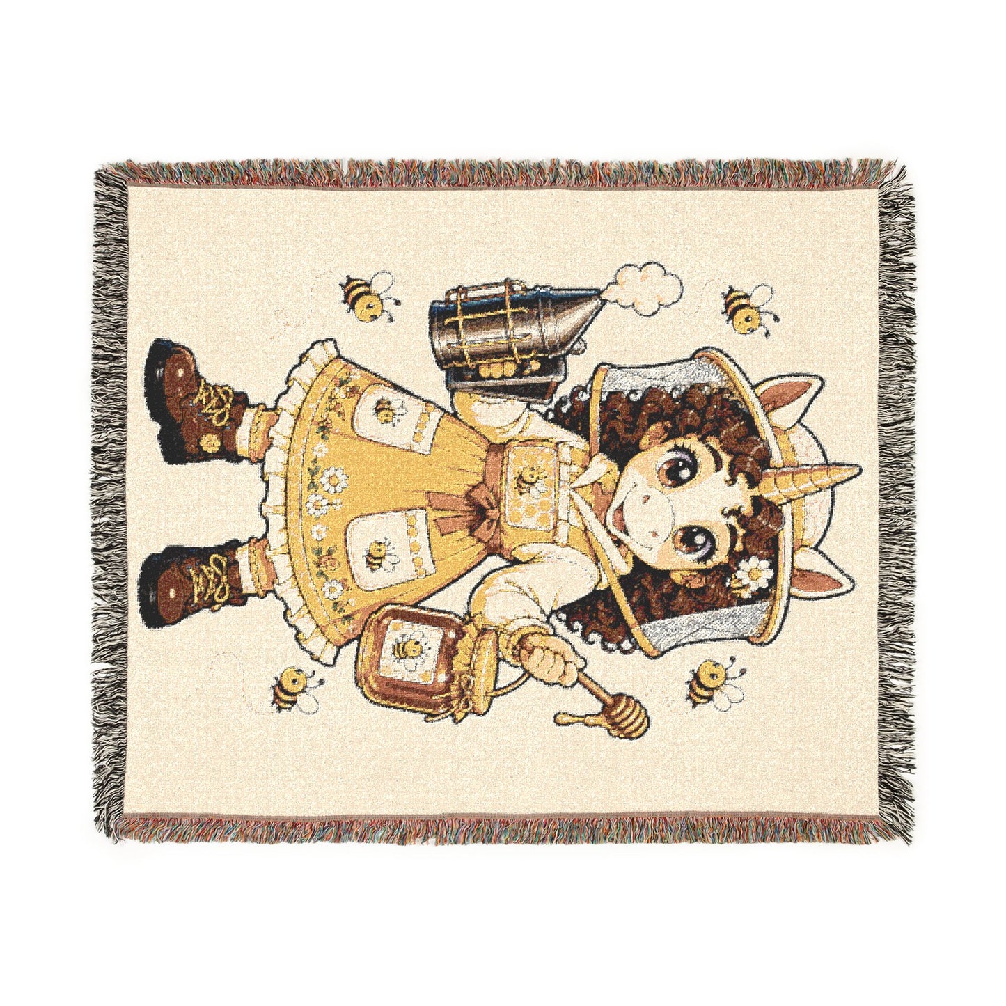 Beeatrice Sweet as Honey Unicorn Beekeeper 100% Cotton Woven Throw Blanket Original Artwork Heirloom Keepsake Unicorns4everyone