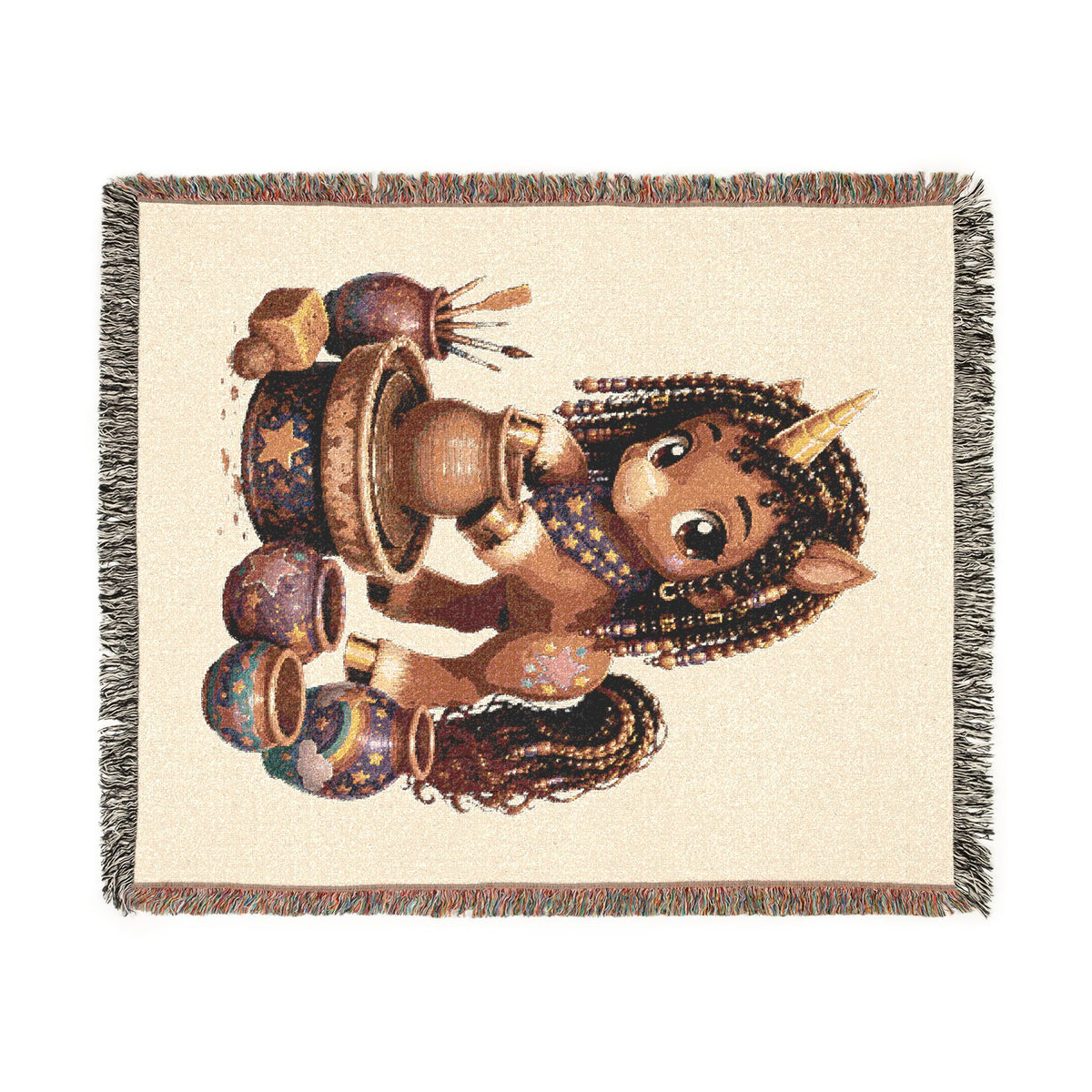 Unicorn Pottery Woven Throw Blanket: Jacquard Tapestry Wall Art, USA Cotton