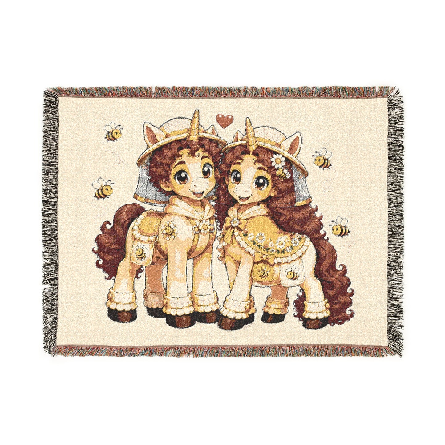 Beekeeper Unicorn Couple Cotton Throw Blanket Woven in the USA Heirloom Quality Jacquard Tapestry Personalization Sweet as Honey Forever