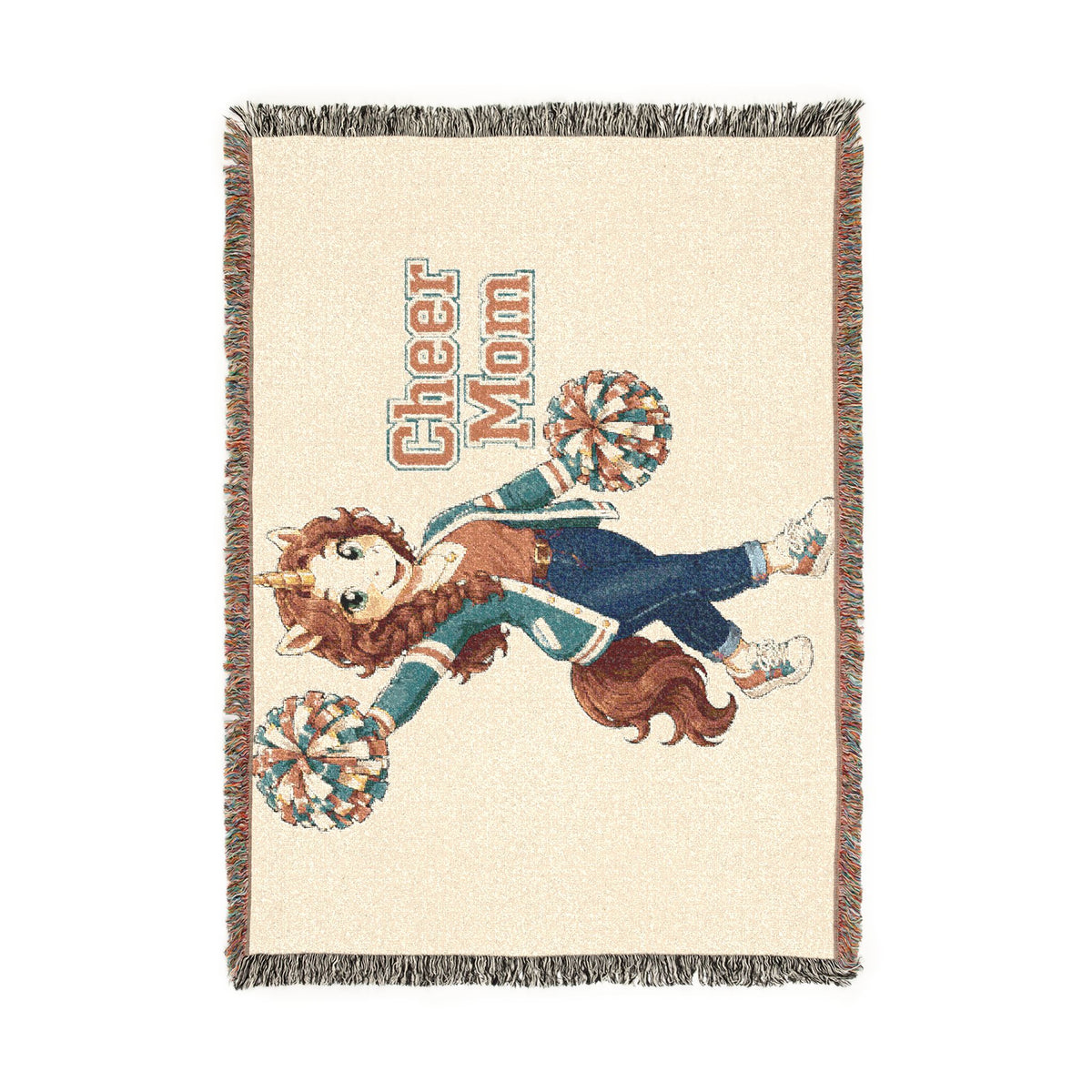 Cheer Squad Mom Unicorn Blanket, School Spirit Woven Throw, Whimsical Gift keepsake