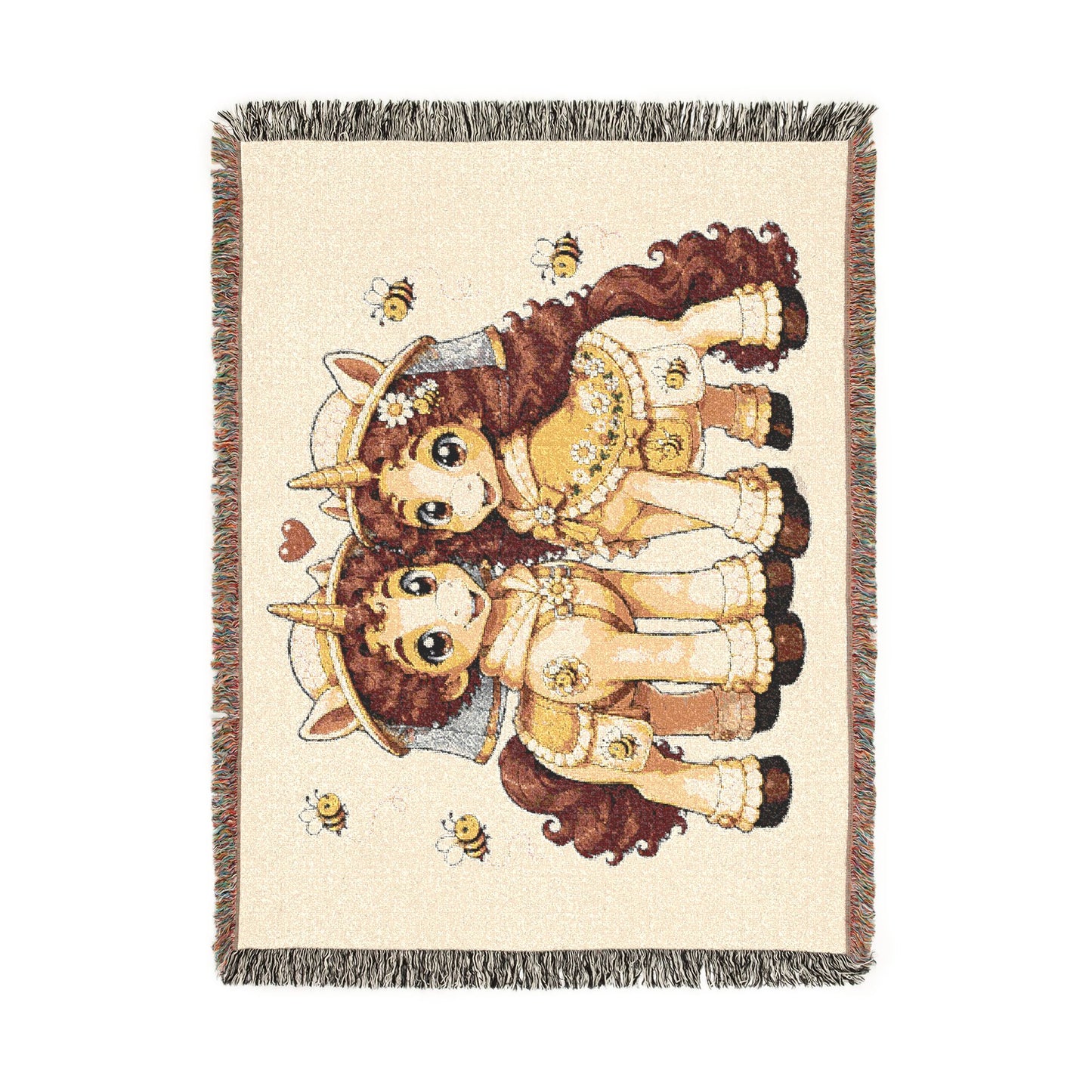 Beekeeper Unicorn Couple Cotton Throw Blanket Woven in the USA Heirloom Quality Jacquard Tapestry Personalization Sweet as Honey Forever