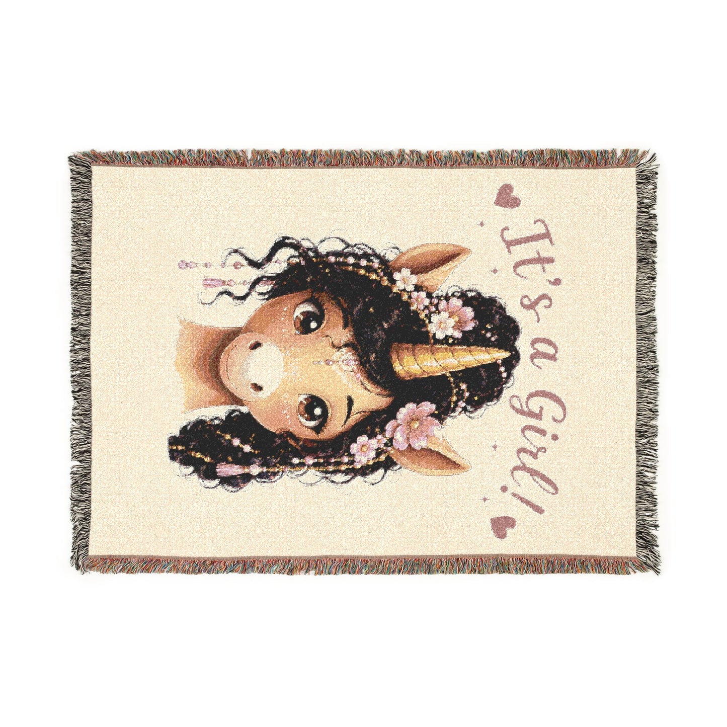 It is a girl Lotus Belle Magical Unicorn 100% Cotton Woven Throw Blanket Original Artwork Heirloom Keepsake Fringe unicorns4everyone