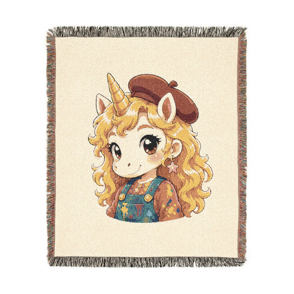 Poppy Unicorn Jacquard Woven Cotton Throw Blanket USA Made Tapestry Keepsake