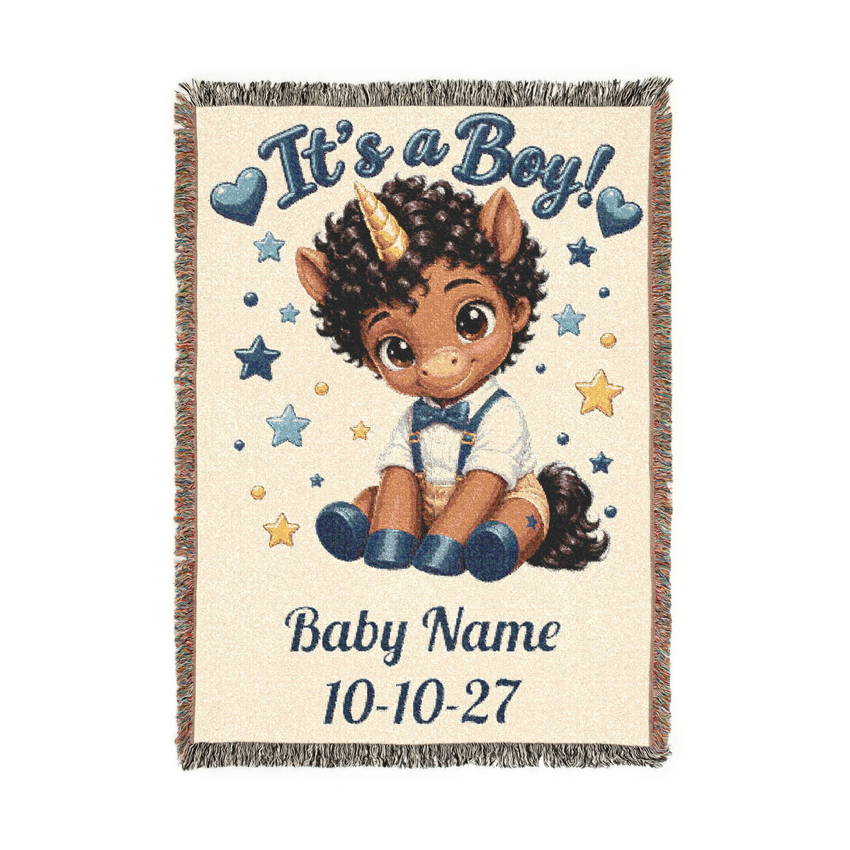 Its a Boy Unicorn Blanket, Personalized Baby Boy Woven Throw, Baby Shower Gift, Newborn Boy Gift, Nursery Keepsake