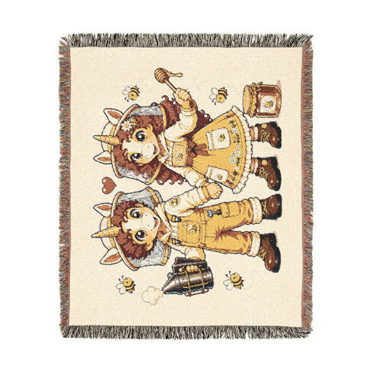 Unicorn Beekeepers Woven Cotton Throw Blanket: Sweet As Honey Together wedding gift Tapestry