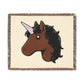 Cocoa Comet. Unicorn 100% Cotton Woven Throw Blanket Original Artwork Heirloom Keepsake Woven Fringe Blanket