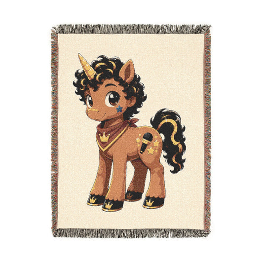 Rockstar Jett Ready for His First Unicorn Concert 100% Cotton Woven Throw Blanket Original Artwork Heirloom Keepsake Unicorns4everyone