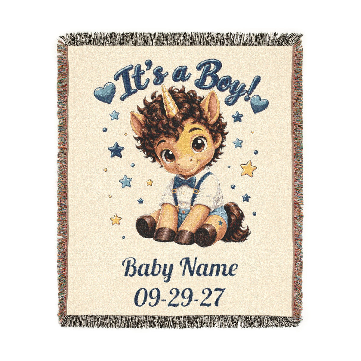 Its a Boy Unicorn Blanket, Personalized Baby Boy Woven Throw, Newborn Gift, Baby Shower Gift, Nursery Keepsake