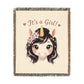 It's A Girl! Unicorn Cotton Throw Blanket, Jacquard Tapestry, Woven USA Heirloom Keepsake