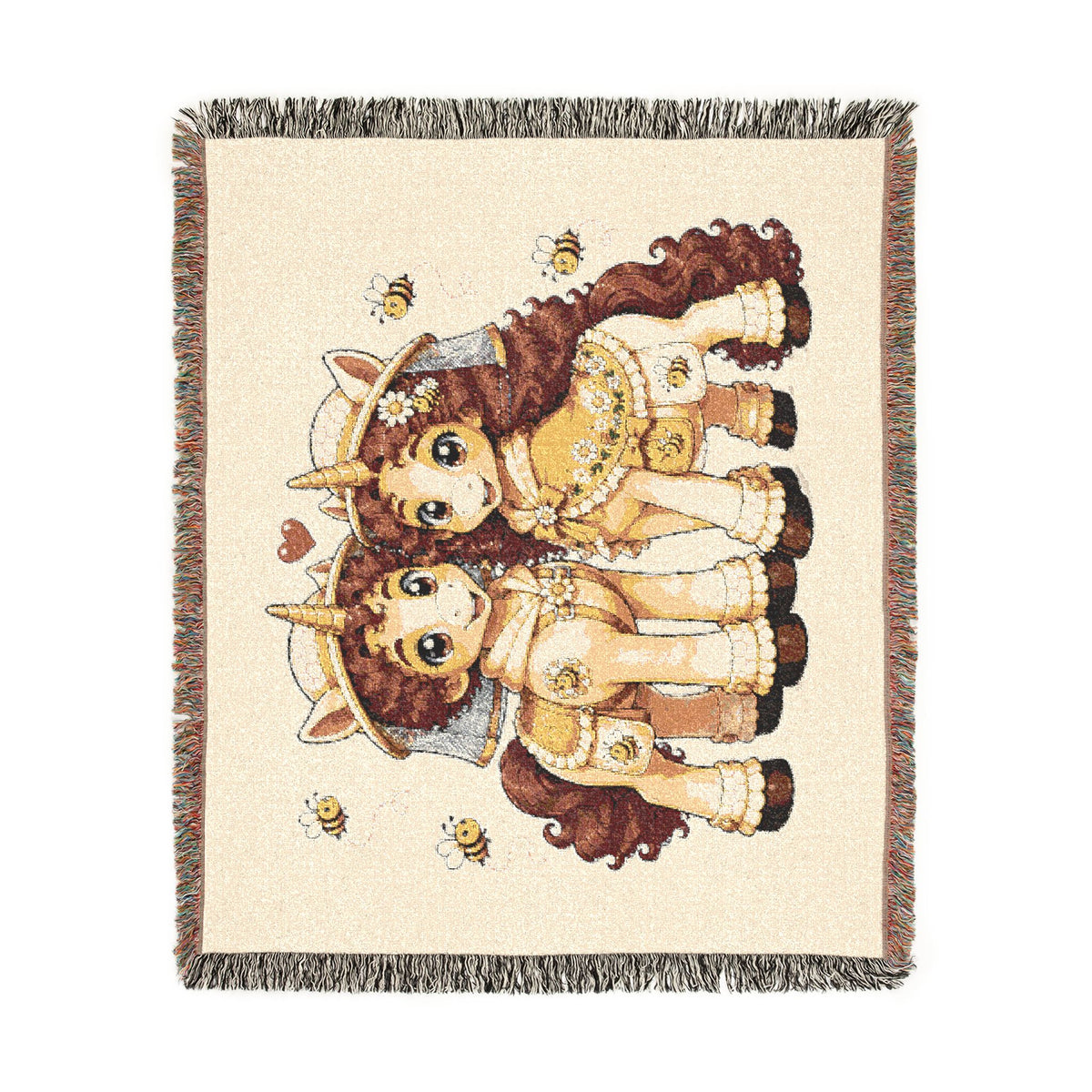 Beekeeper Unicorn Couple Cotton Throw Blanket: Jacquard Tapestry, Woven USA Heirloom Quality