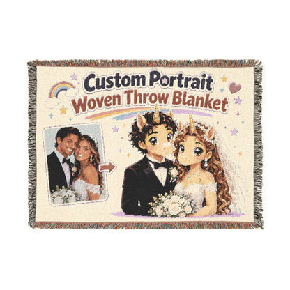 Custom Portrait Woven Throw Blanket Heirloom-Quality 100% Cotton One of a Kind Personalized Keepsake