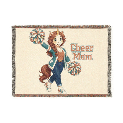Cheer Squad Mom Unicorn Blanket, School Spirit Woven Throw, Whimsical Gift keepsake