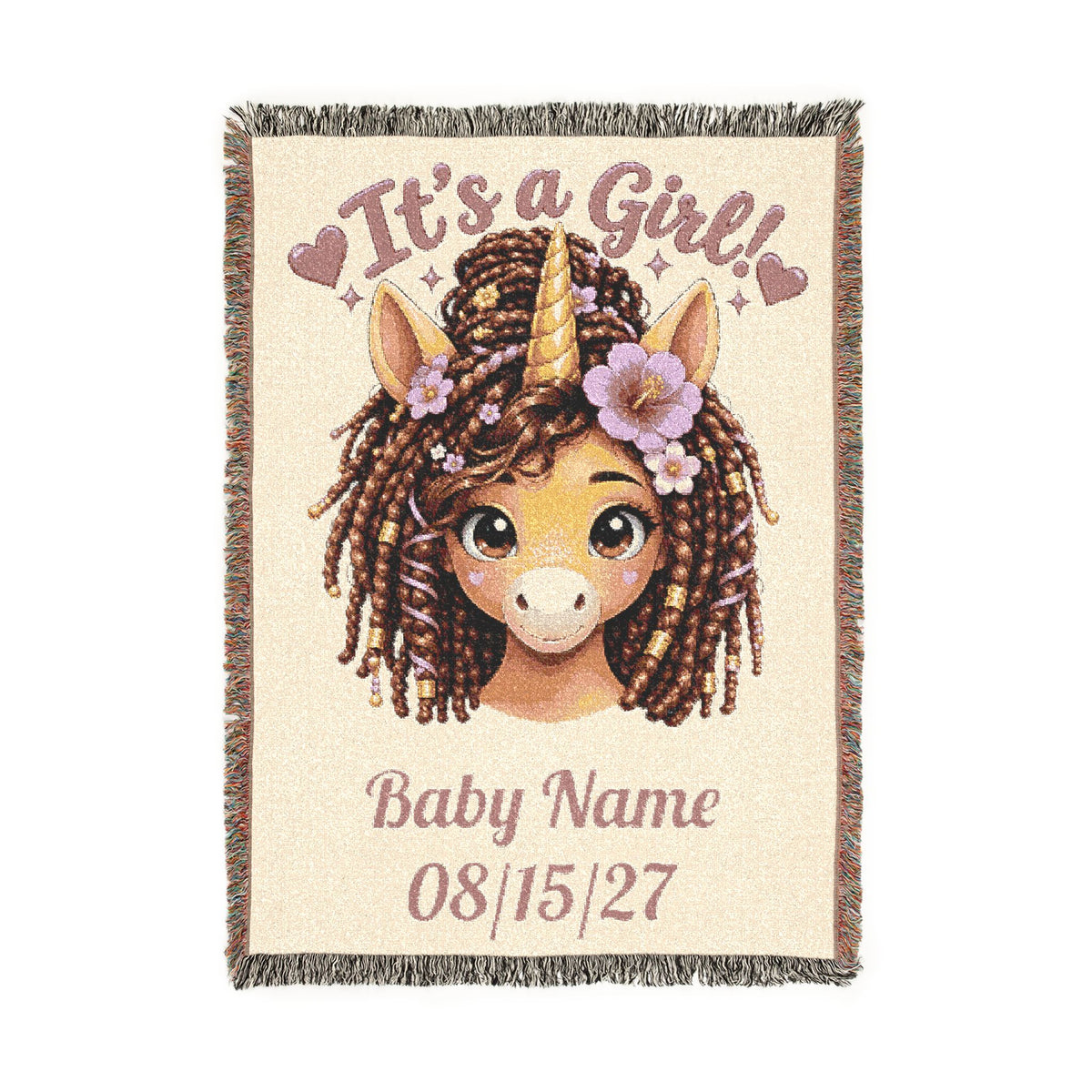 Baby Girl Unicorn Blanket, Personalized Woven Throw, Baby Shower Gift, Newborn Girl Gift, Nursery Keepsake