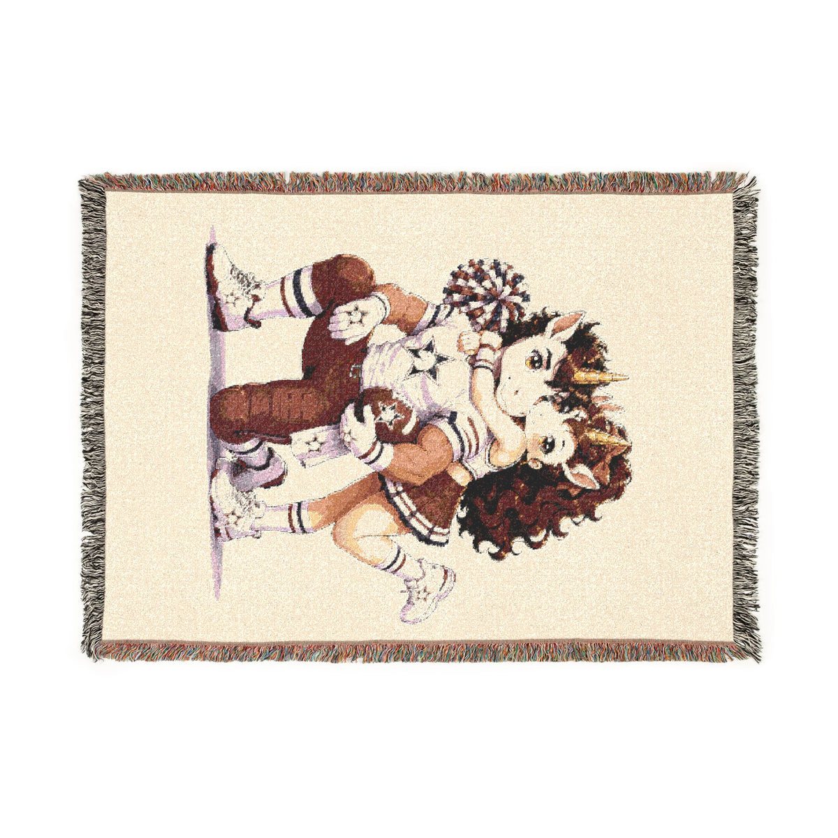 Football Player and Cheerleader Unicorn Woven Blanket, Football Cheer Couple, Personalized Sports Couple, Game Day Throw, Senior Night