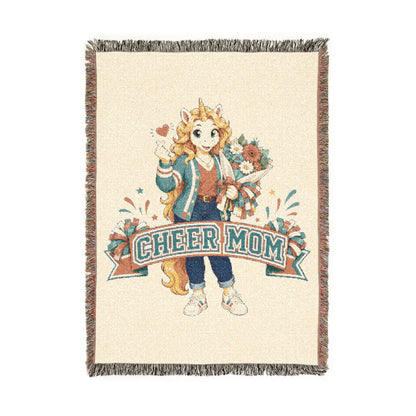Cheer Mom Unicorn Blanket, Team School Spirit Woven Throw, Whimsical Gift keepsake
