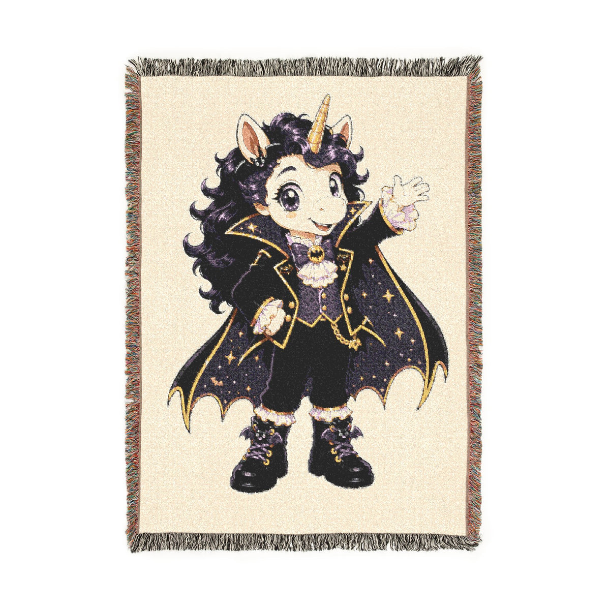 Halloween Unicorn Blanket, Magician Vampire Costume  Woven Throw, Whimsical Halloween Gift
