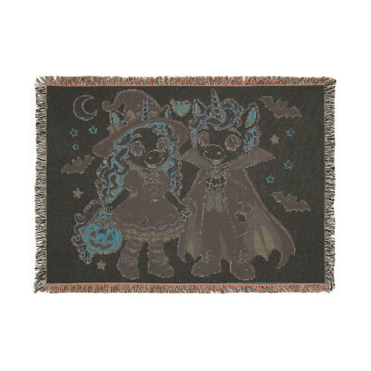 Halloween Unicorn Couple Woven Blanket, Vampire Witch Costume Throw, Gothic Fall Décor