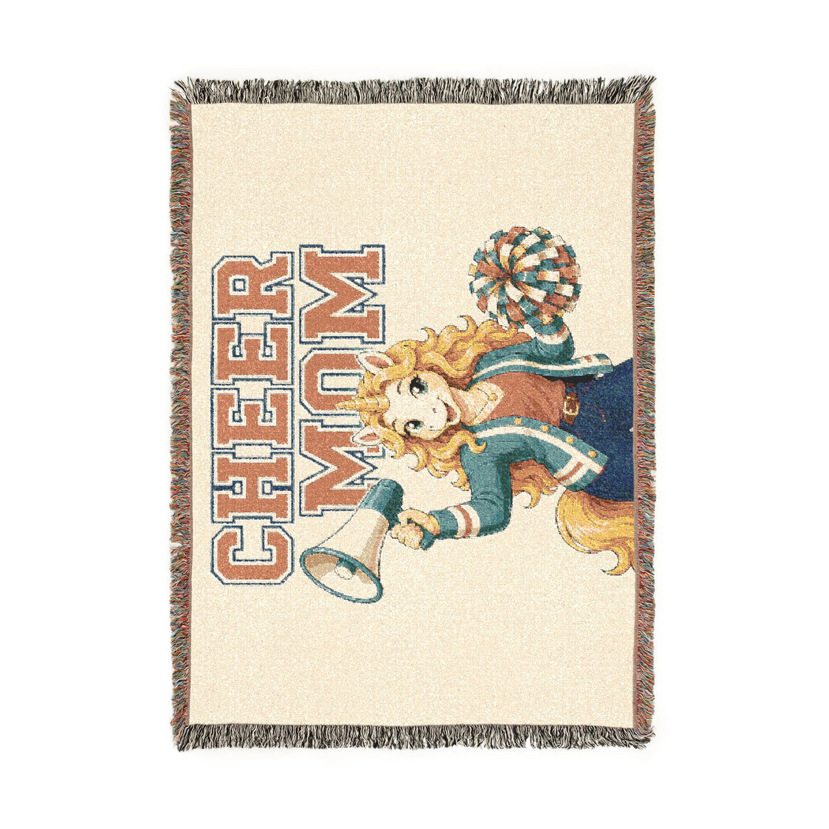 Cheer Mom Unicorn Woven Blanket, Personalized Sports Mom Gift, Cheerleading Mom Blanket, Team Spirit Unicorn Throw, Cheer Season Gift
