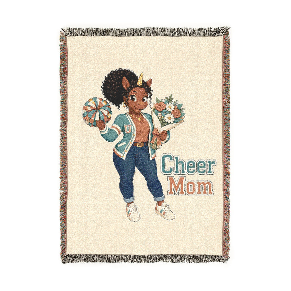 Go Team Cheer Mom Unicorn Blanket, School Spirit Woven Throw, Whimsical Gift keepsake