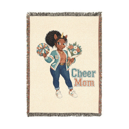 Go Team Cheer Mom Unicorn Blanket, School Spirit Woven Throw, Whimsical Gift keepsake