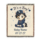 t's a Boy Keepsake Personalize Name Date Unicorn Cotton Throw Blanket, Jacquard Tapestry heirloom Quality