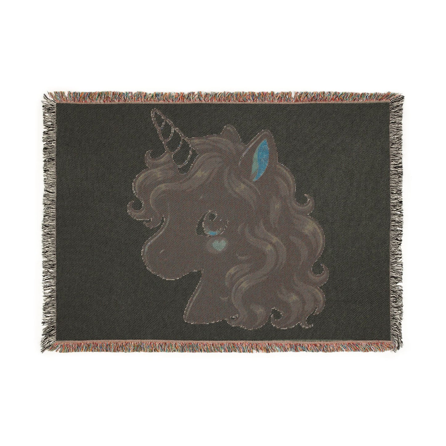 Luna Noir Uncorn 100% Cotton Woven Throw Blanket Original Artwork Heirloom Keepsake Woven Fringe Blanket unicorns4everyone