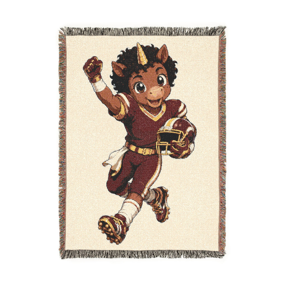 Football Player Unicorn Woven Blanket, Red Gold Football Gift for Boys, Personalized Football Blanket, Game Day Throw, Senior Football Gift