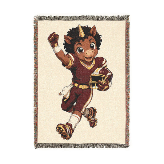 Football Player Unicorn Woven Blanket, Red Gold Football Gift for Boys, Personalized Football Blanket, Game Day Throw, Senior Football Gift