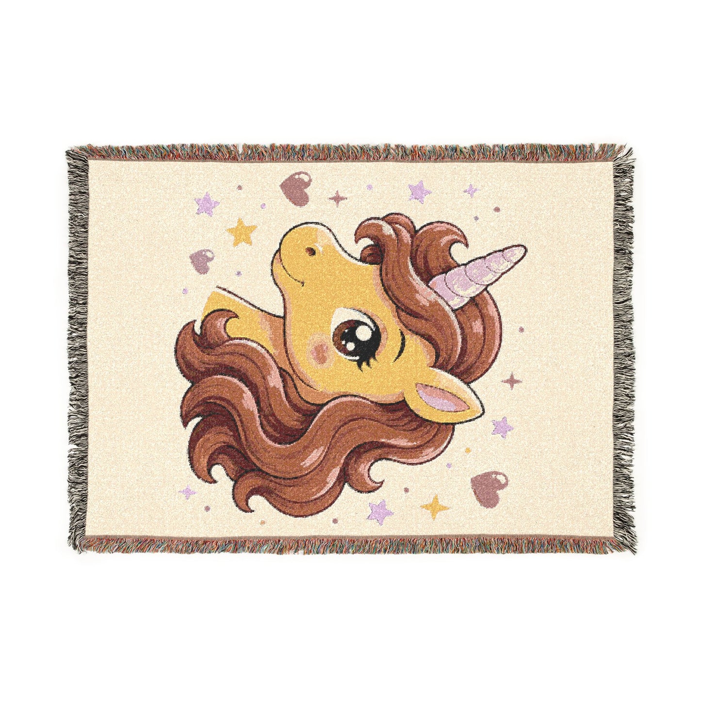 Auburn Golden Unicorn 100% Cotton Woven Throw Blanket Original Artwork Heirloom Keepsake Woven Fringe Blanket