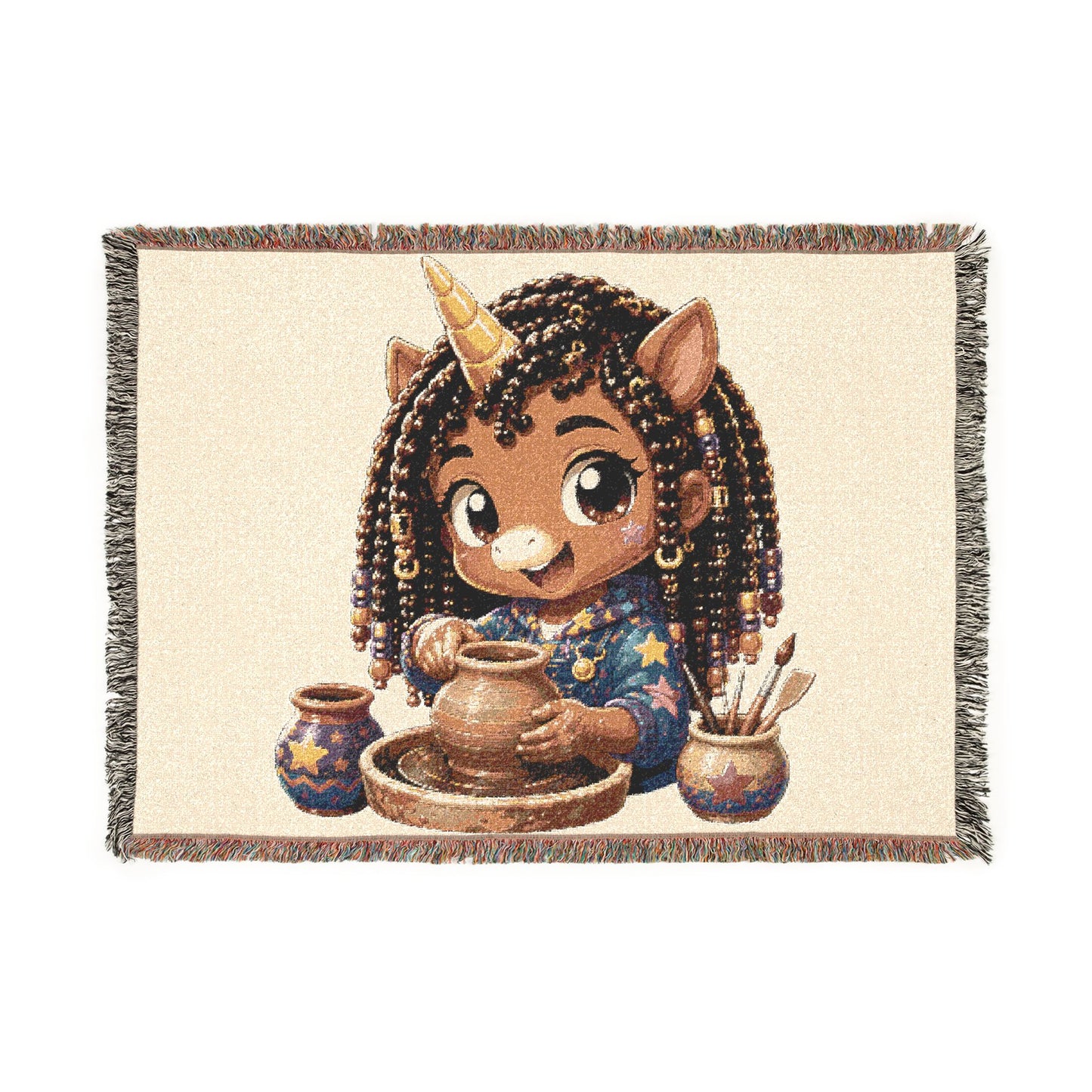 Little Crafting Chloe 100% Cotton Woven Throw Blanket Original Artwork Heirloom Keepsake Unicorns4everyone