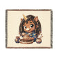Chloe Unicorn Jacquard Woven Cotton Throw Blanket Heirloom Tapestry, Made USA textile