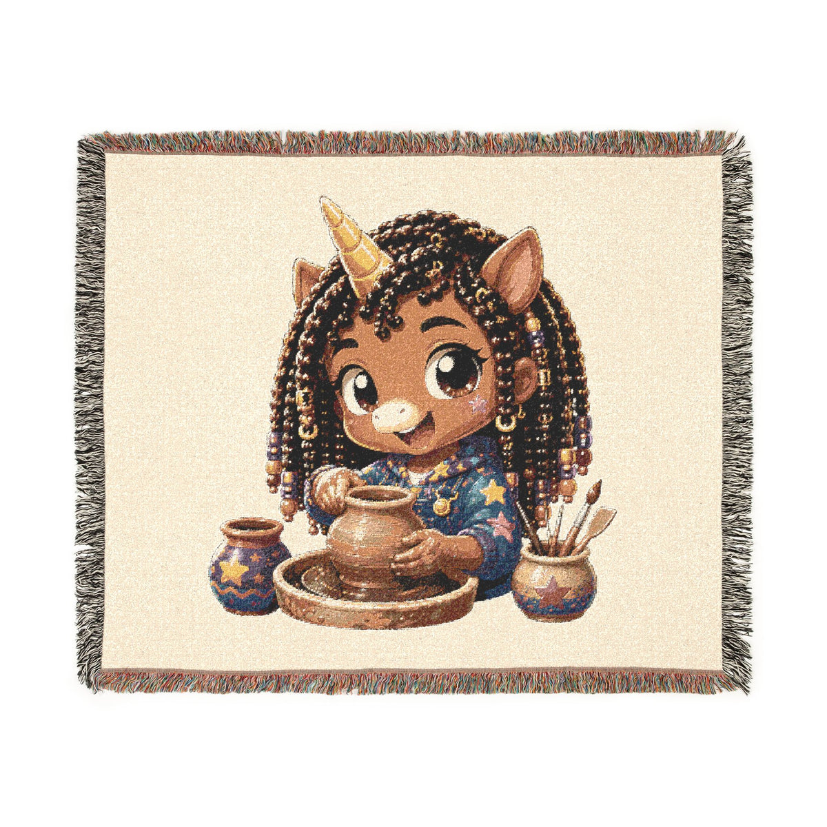 Chloe Unicorn Jacquard Woven Cotton Throw Blanket Heirloom Tapestry, Made USA textile