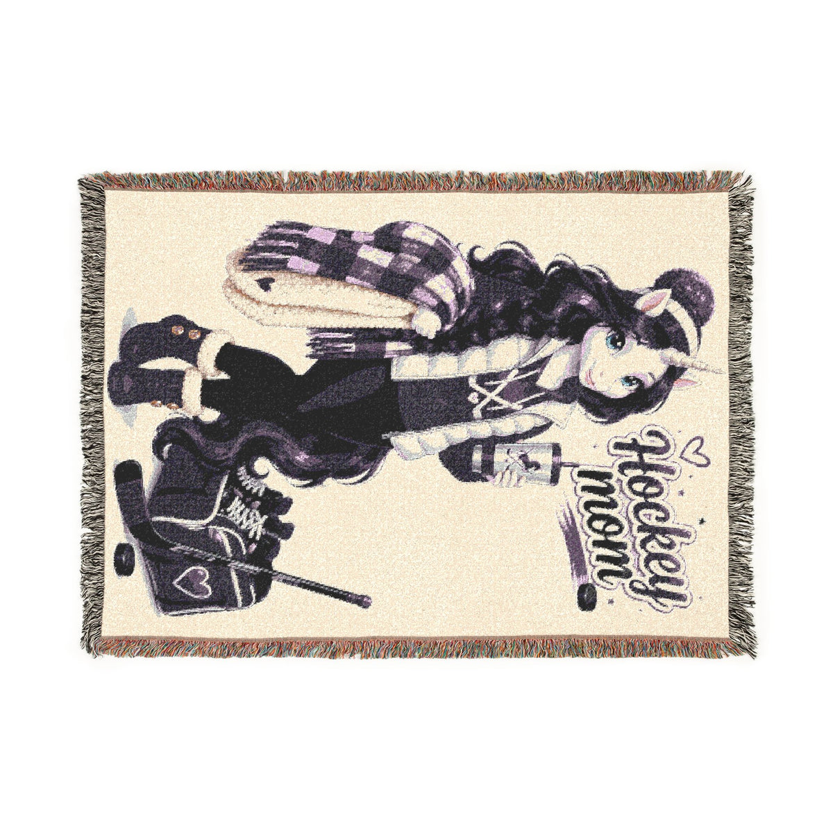 Hockey Mom Unicorn Woven Blanket, Personalized Hockey Mom Gift, Purple Hockey Blanket, Sports Mom Throw, Hockey Season Gift