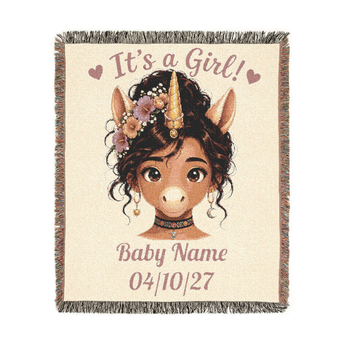 Its a Girl Unicorn Blanket, Personalized Baby Girl Woven Throw, Baby Shower Gift, Newborn Girl Gift, Floral Nursery Keepsake