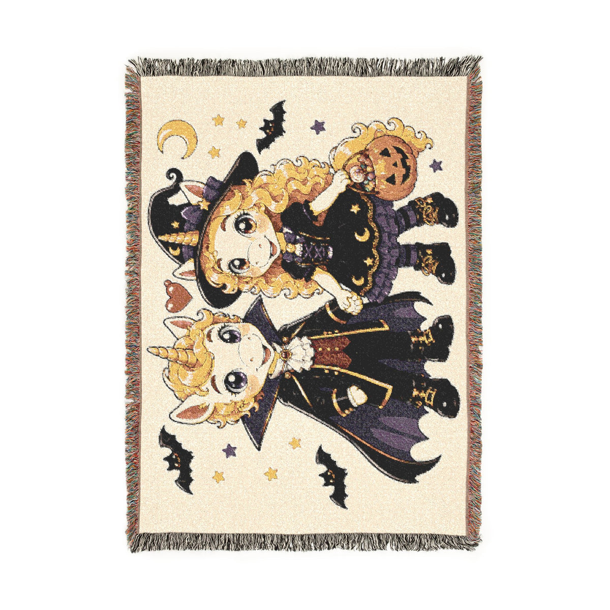 Halloween Unicorn Couple Woven Blanket, Vampire Witch Costume Throw, Gothic Fall Décor