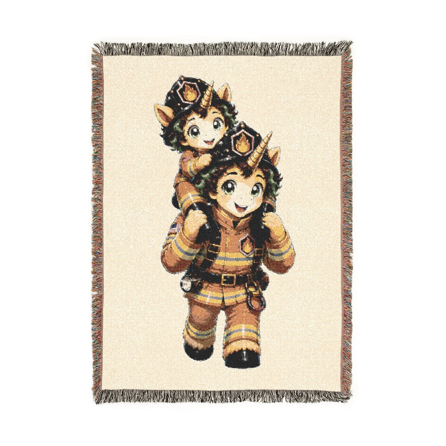 Future Firefighter Hero on My Shoulders Unicorn Dad & Child Gift 100% Cotton Woven Throw Blanket Heirloom-Quality Keepsake
