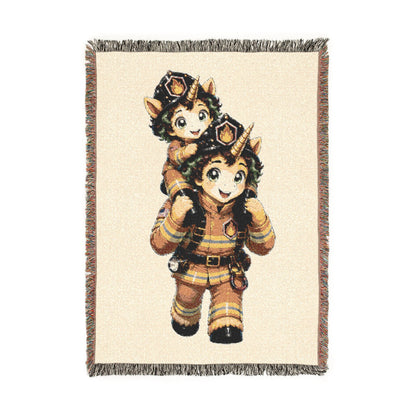 Future Firefighter Hero on My Shoulders Unicorn Dad & Child Gift 100% Cotton Woven Throw Blanket Heirloom-Quality Keepsake