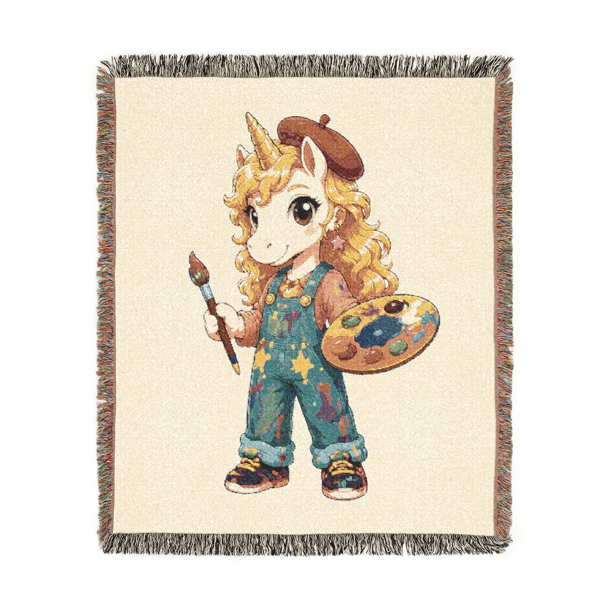 Poppy Unicorn Artist Woven in the USA Cotton Throw Blanket: Jacquard Tapestry Keepsake