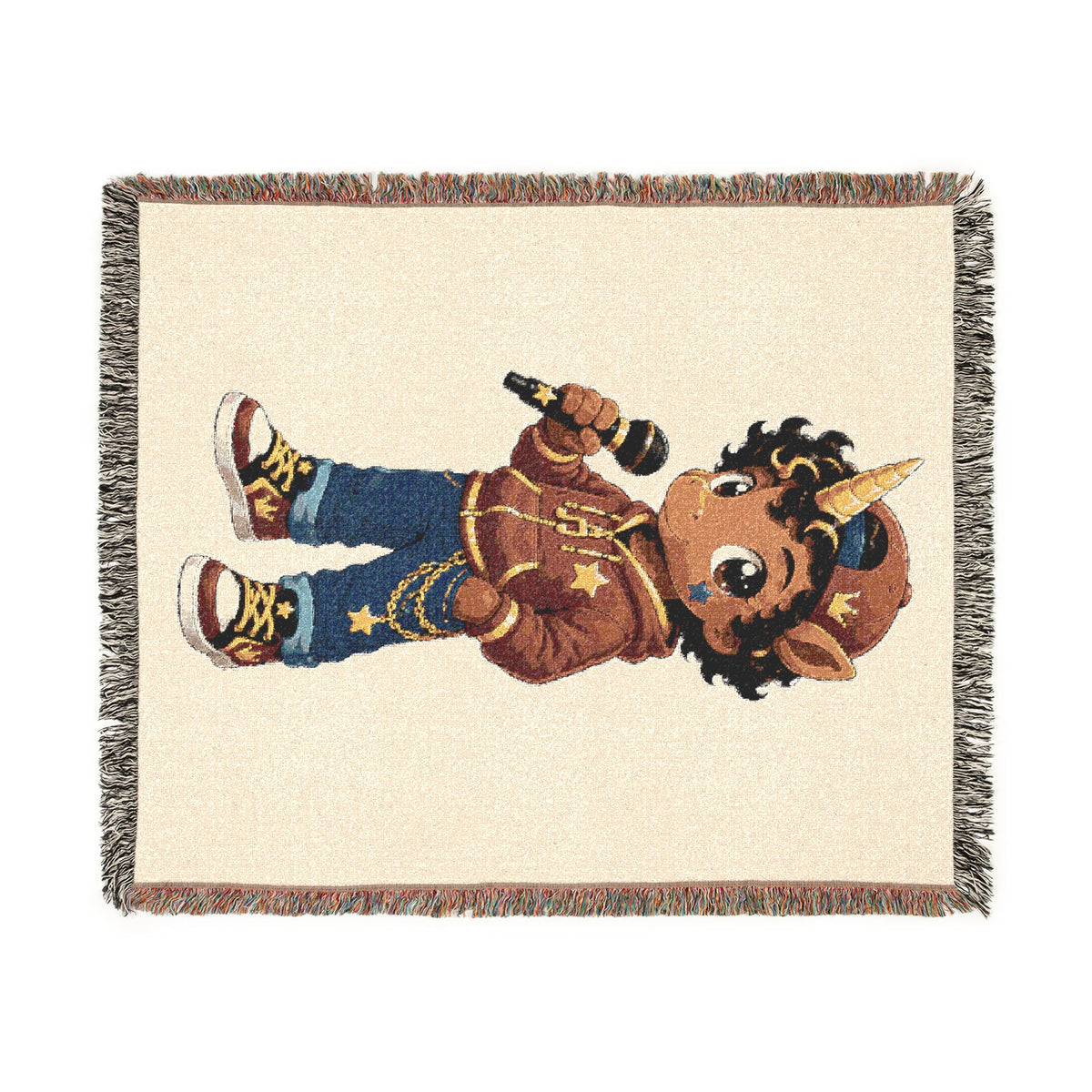 Jett Rockstar Unicorn Cotton Throw Blanket: Jacquard Tapestry Woven in the USA heirloom Quality Keepsake