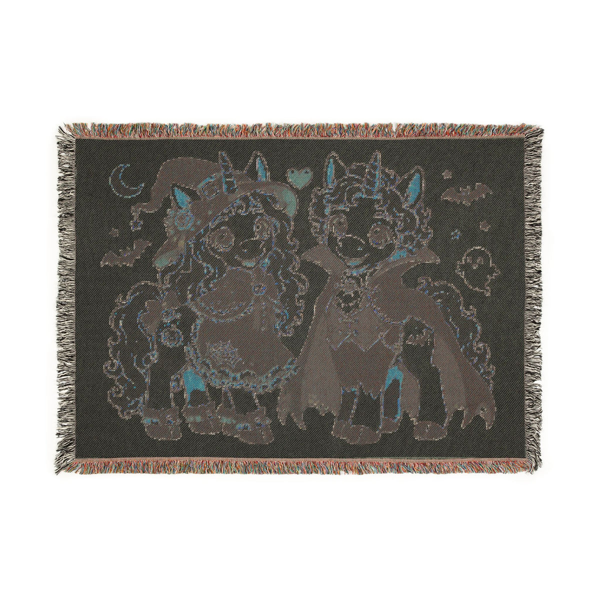Halloween Unicorn Couple Blanket, Witch Vampire Costume  Woven Throw, Whimsical Halloween Gift